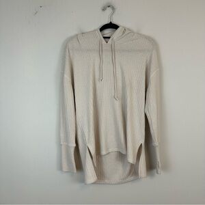 Chaser | Cream Oatmeal Colored Waffleknit Hooded Top Size Medium
